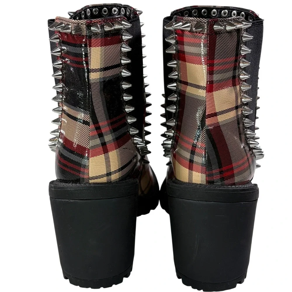 Jessica Simpson DEMMIE Plaid Studded Chelsea Booties Women 8M Spike Lug Sole